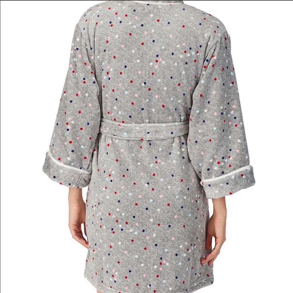 Kate spade Grey Multi Dot Fleece Tie Robe NWT XS/S - Picture 5 of 10